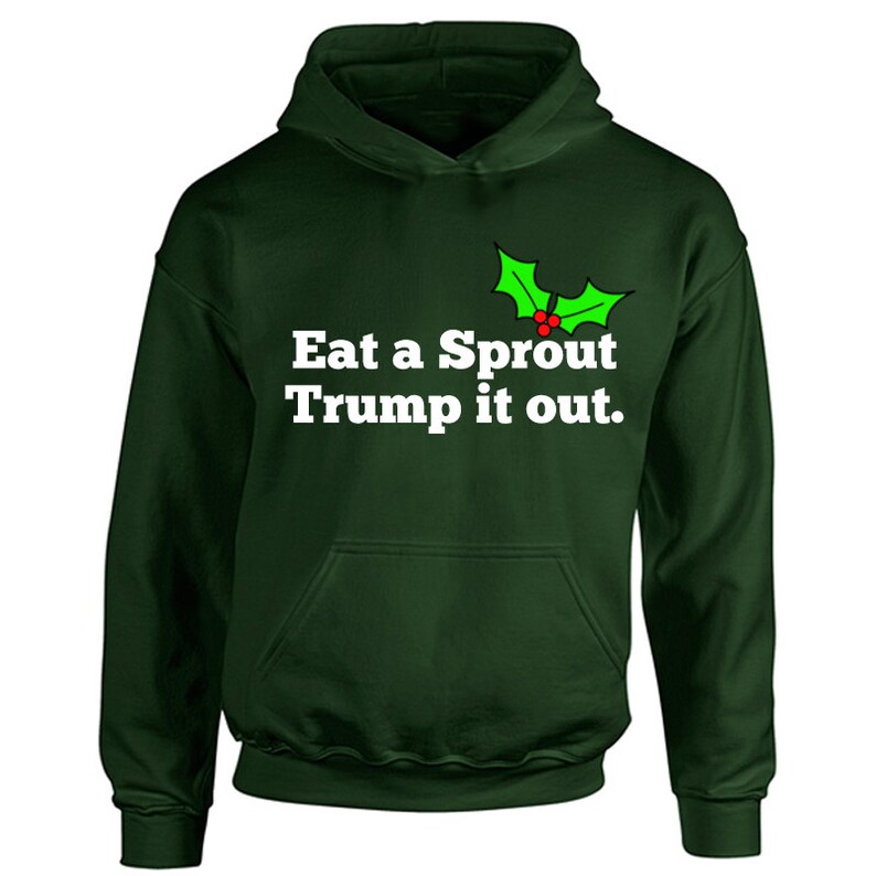 Kids Boys Girls Christmas Winter Hooded Top Childrens Funny Rude Offensive Eat A Sprout Trump It Out Hoodie Childs Present Gift Hood