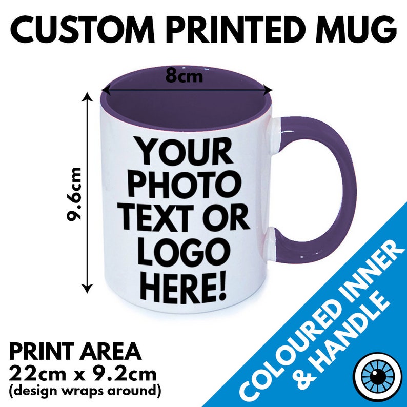 Custom Printed Premium Colour Inner & Handle Mug 11oz Personalised Image Photo Logo Birthday Gift Business Band Promotional Mugs Purple Handle/Inner