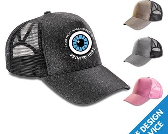 Custom Printed Adults Sparkle Baseball Cap - Trucker Hat - Your Design Image Text Photo Print - Personalised Personalized Gift Business Caps