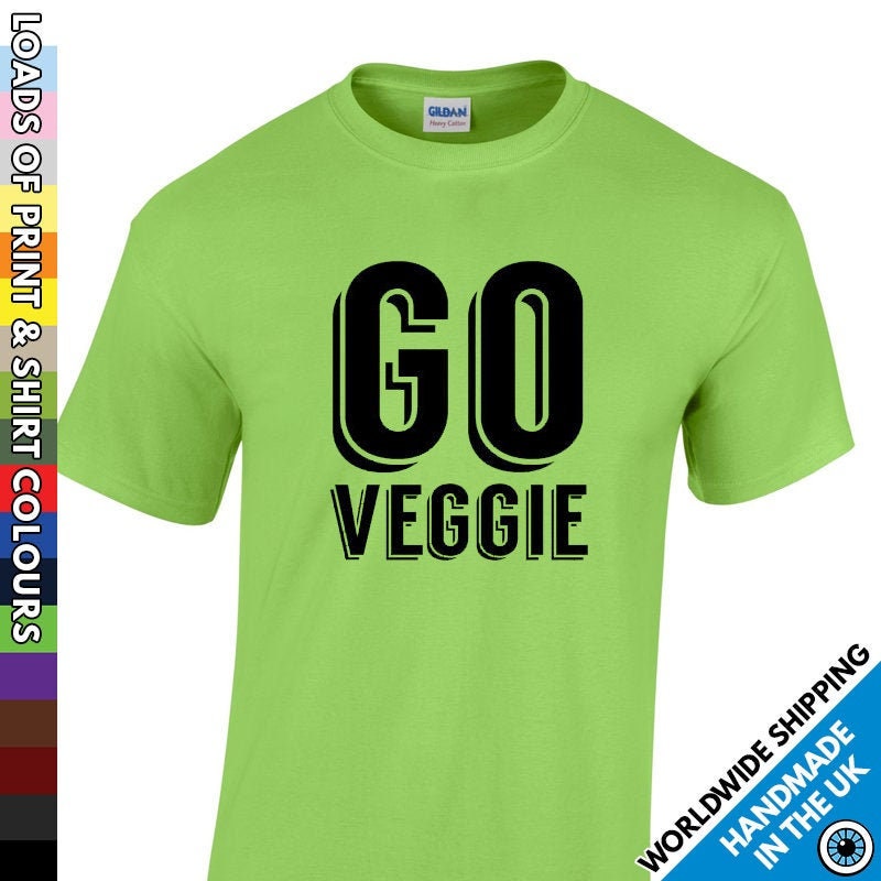 Image of Mens Go Veggie T Shirt - Vegan Vegetarian Diet Tshirt Proud Meat Free Healty Lifestyle Activist Party T-Shirt Man Gift Present