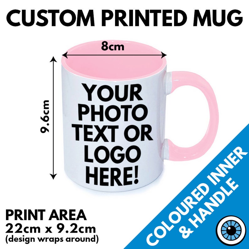 Custom Printed Premium Colour Inner & Handle Mug 11oz Personalised Image Photo Logo Birthday Gift Business Band Promotional Mugs Pink Handle/Inner