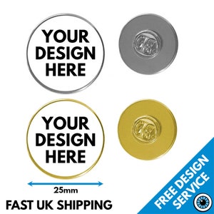25mm Metal Lapel Pin Badges • NO DOME •  Metal Print Personalised Round Button Badge • Butterfly Back