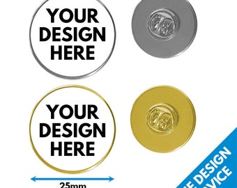 25mm Metal Lapel Pin Badges • NO DOME •  High Resolution Print Personalised Round Button Badge • Butterfly Back