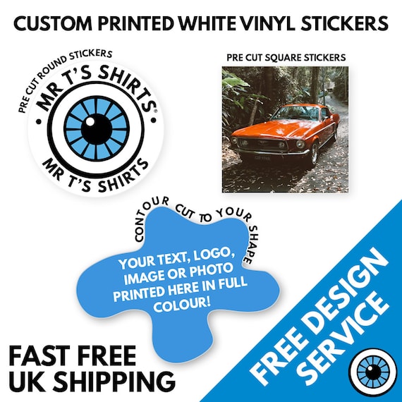 32mm Custom Printed Vinyl Stickers High Resolution Photo Image Design Text  Logo Print Charity Band Gig Club Design Service Available 