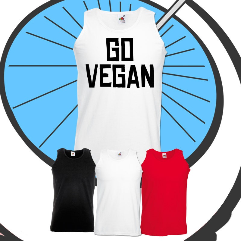 Image of Mens Go Vegan Printed Vest - Tank Top Healthy Diet Lifestyle Vegetarian Veggie Summer Beach Gym Gift Present