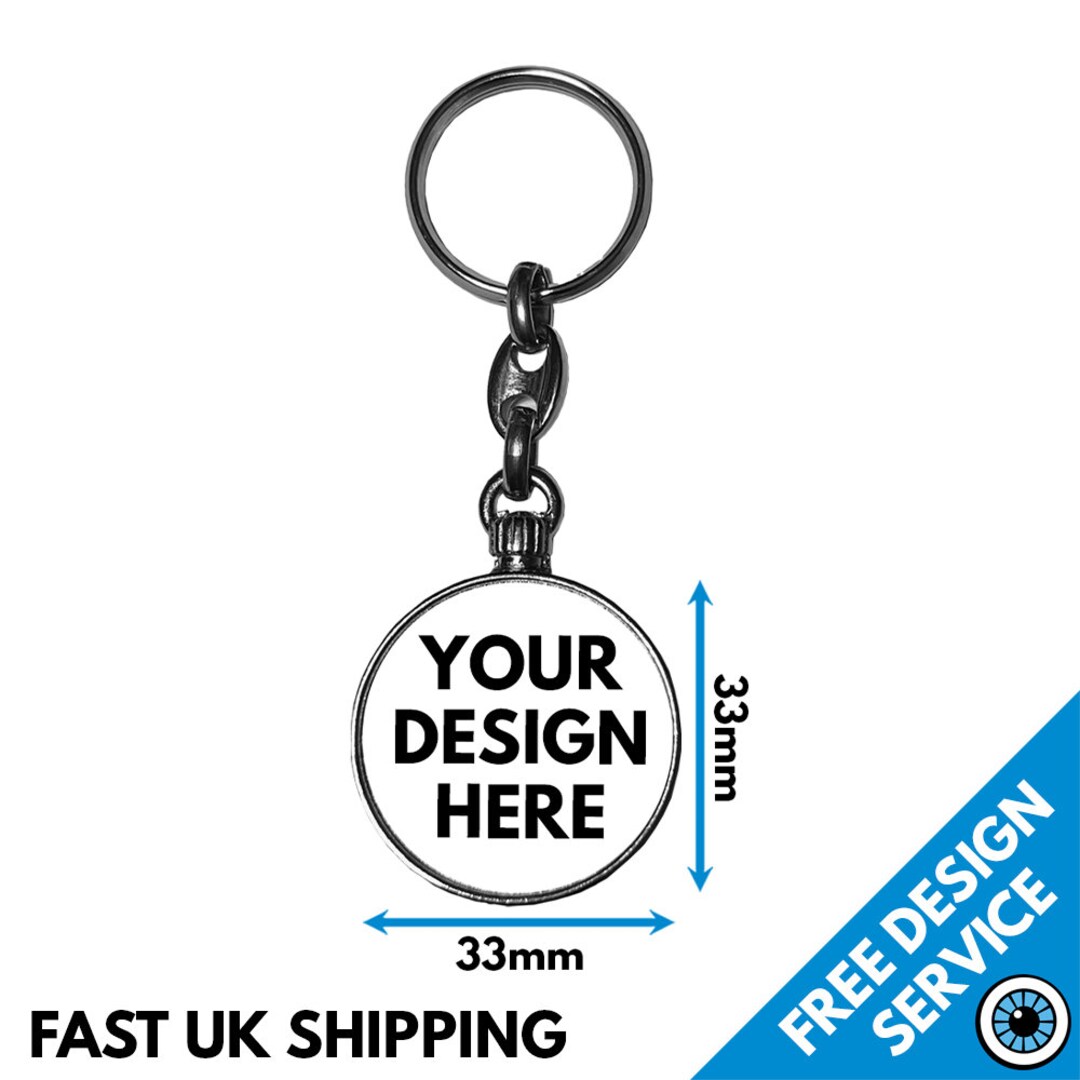 Custom 33mm Metal Round Key Ring Personalised Printed Image Photo Logo
