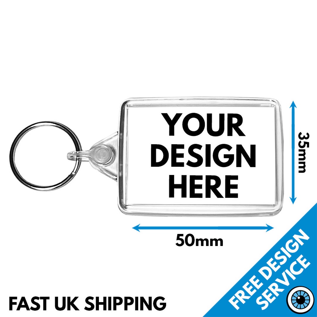50 X 35mm Custom Printed Keyring Key Ring Personalised Print Keyrings
