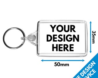50 x 35mm Custom Printed Keyring • Key Ring Personalised Print Keyrings 50x35mm