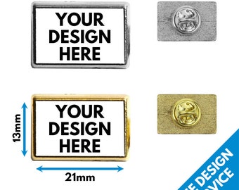 Rechteckige Metall Anstecknadel • 13x21mm personalisiertes Anstecker • Hen & Stag Charity Hochzeitsclub • Foto Text • Free Design Service