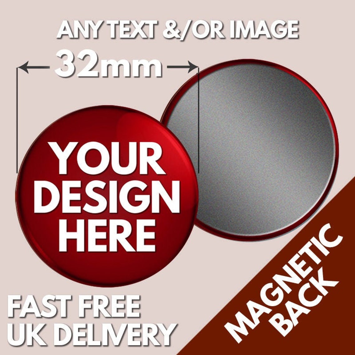 Custom Printed 32mm Round Personalised Image Photo Logo Etsy