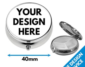 Custom Printed Metal Pill Box • Personalised Metal Tablet Storage • Round Tin