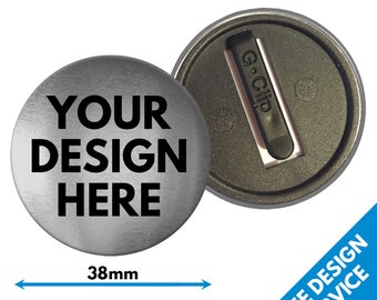 38mm Metallic Custom Badges - Plastic Safety Back  • Personalised Printed Badge • Hen Stag Promotional