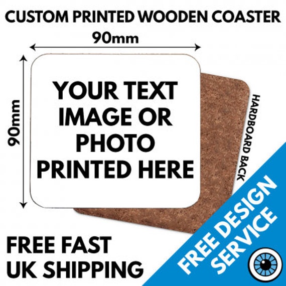 Custom Hardboard Coasters Photo Coasters Personalized Photo Coasters Add Your Own Photo Logo /& Text Personalized Barware