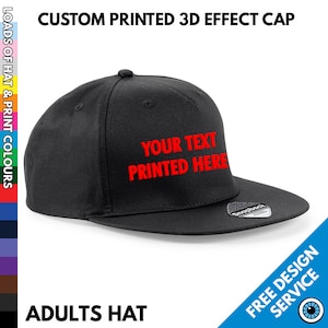 Impressão personalizada com efeito 3D Impressão de texto de alta densidade - Boné de rapper de beisebol para adultos - Impressão do seu slogan de texto - Personalizado Personalizado