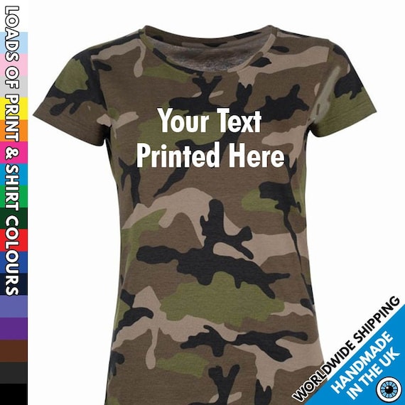 Destructief Afkeer Boven hoofd en schouder Ladies Custom Text Camouflage Printed T Shirt Any Name or - Etsy