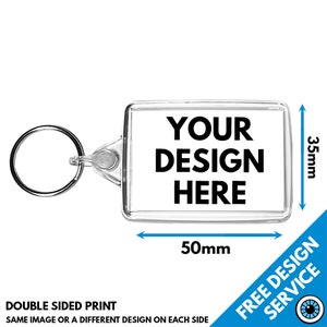 50 x 35mm Custom Printed Keyring • Key Ring Personalised Print Keyrings 50x35mm