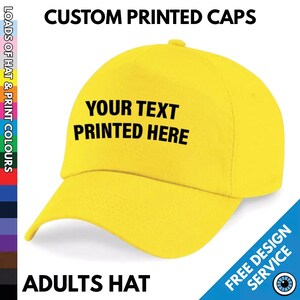 Custom Printed Text Adults Baseball Cap - Sports Hat - Your Text Slogan Quote - Personalised Personalized Gift Business Trainer Caps