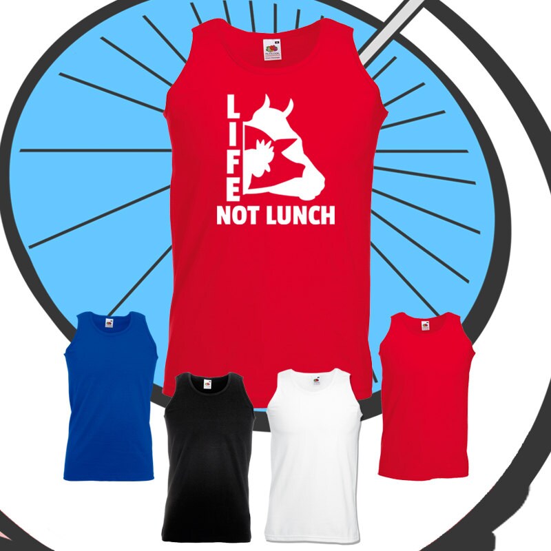 Image of Mens Life Not Lunch Vegan Printed Vest - Tank Top Healthy Diet Lifestyle Vegetarian Veggie Summer Beach Gym University Style Gift Present