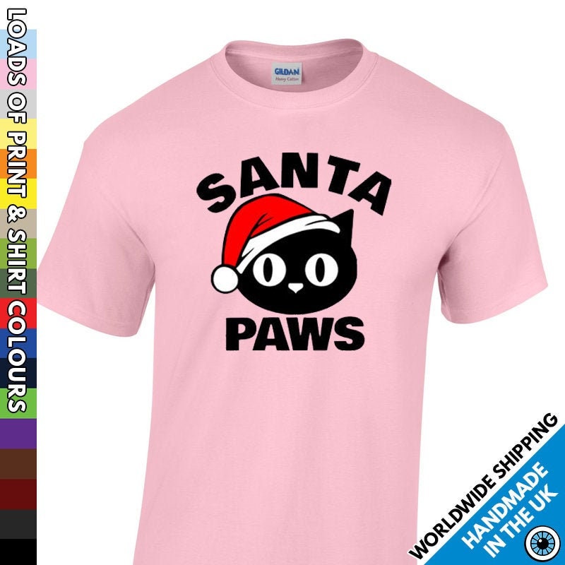 Image of Mens Santa Paws T Shirt • Funny Xmas Kitty Cat Lover Tshirt T-Shirt Gift Present Colleague Kitten Secret