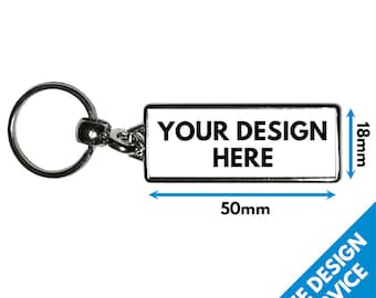 Custom Long Metal Round Key Ring - 50mm x 18mm Personalised Printed Image Photo Logo Gift - Double Sided Wedding Business Bespoke Keyrings