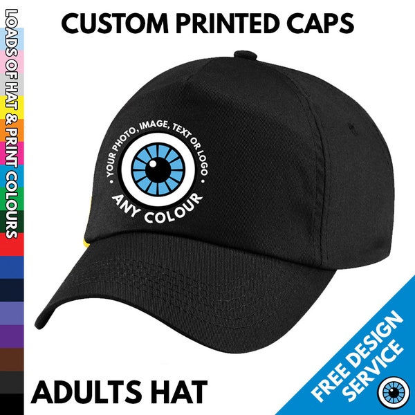 Custom Printed Adults Baseball Cap - Sports Hat - Your Design Image Text Photo Print - Personalised Personalized Gift Business Trainer Caps