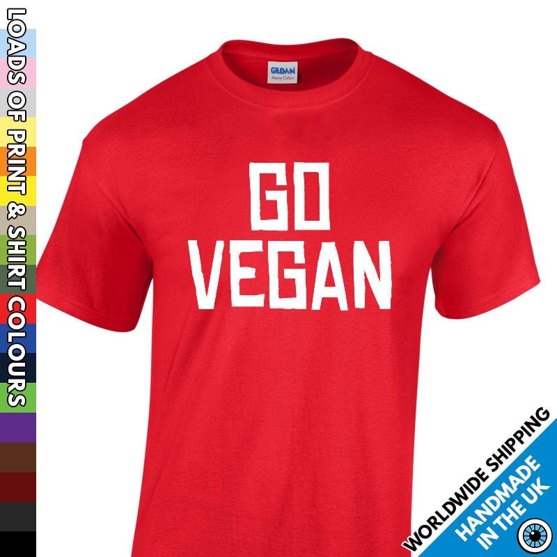 Image of Mens Go Vegan T Shirt - Veggie Vegetarian Diet Tshirt Proud Meat Free Healty Lifestyle Activist Party T-Shirt Man Gift Present