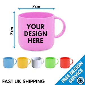 Custom Printed Polymer Plastic Kids Mugs - Personalised Text Photo Logo Birthday Business Promotional Childrens Cup Virtually Unbreakable