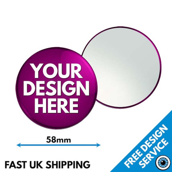 58mm Custom Mirror • Personalised Printed Mirrors • Hen Stag Promotional Glass