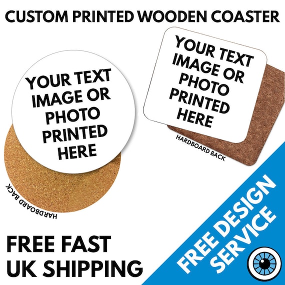 Custom Hardboard Coasters Photo Coasters Personalized Photo Coasters Add Your Own Photo Logo /& Text Personalized Barware