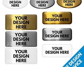Custom Printed Metal Name Badges • Gold Silver Full Colour Prints • Safety Pin Back • Oval Identity Badge • Rectangle Personalied ID Tag
