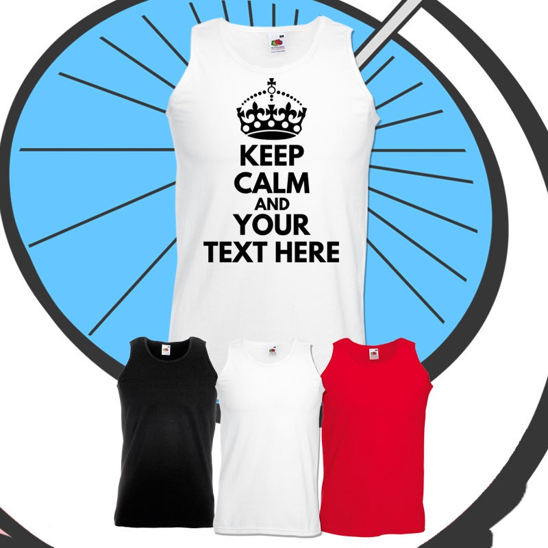 Image of Mens Custom Keep Calm Printed Vest - Any Name Or Text Personalised Tank Top Personalized Workout Gym Sport Night Party Funny Gift Present