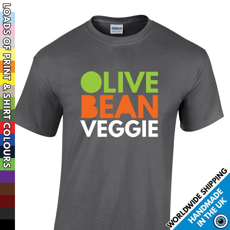 Image of Mens Olive Bean Veggie Tshirt • Man Men Funny Diet Shirt Veggies Vegetable Plant Eating Animal Friendly T-Shirt T