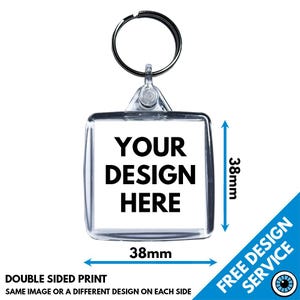 38 mm vierkante, op maat bedrukte sleutelhanger • Sleutelhanger Sleutelhanger met gepersonaliseerde print 38 mm
