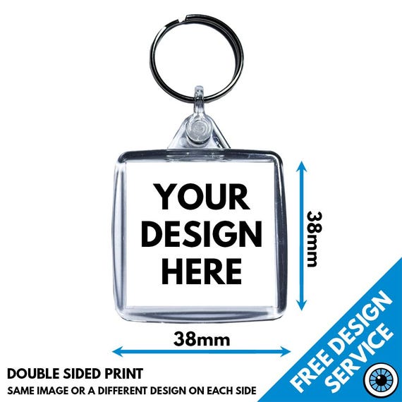38mm Square Custom Printed Keyring • Key Ring Personalised Print Keyrings 38 mm