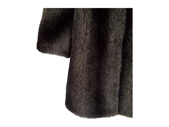 80s faux fur coat button front lined long dark li… - image 5