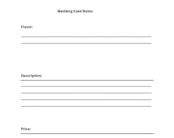 Wedding Cake Notes Printable, Wedding Notes, Printable, Cake Notes, Couples, Digital Product, Note Paper, Paper