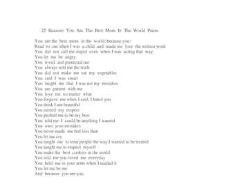 25 Reasons You Are The Best Mom In The World, Mother's Day Poem
