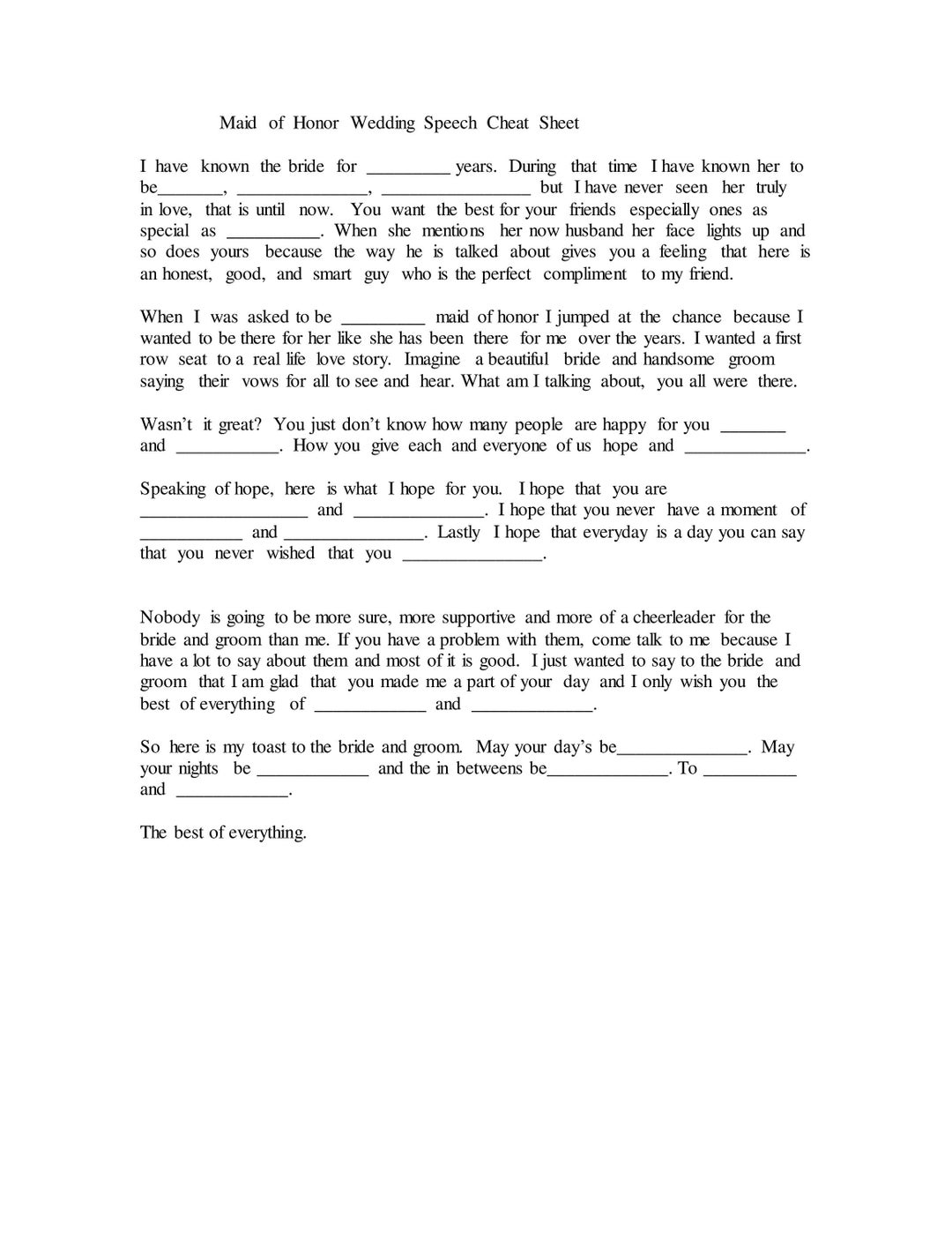 Maid of Honor Speech Cheat Sheet, Weddings, Wedding Speech, Ghostwriter