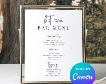 Hot Cocoa Bar Menu Sign Printable, Winter Wedding Drink Sign 8x10, Hot Chocolate Bar, Editable Canva Template, Holiday Party Sign