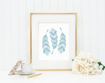 Aqua Turquoise Watercolor Feathers | 8x10 Digital Printable