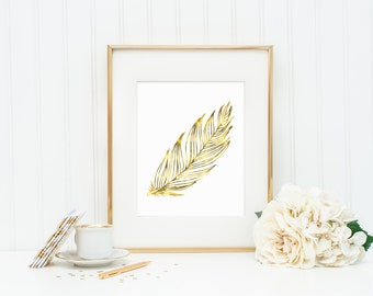 Gold Metallic Effect Feather | 8x10 Digital Printable