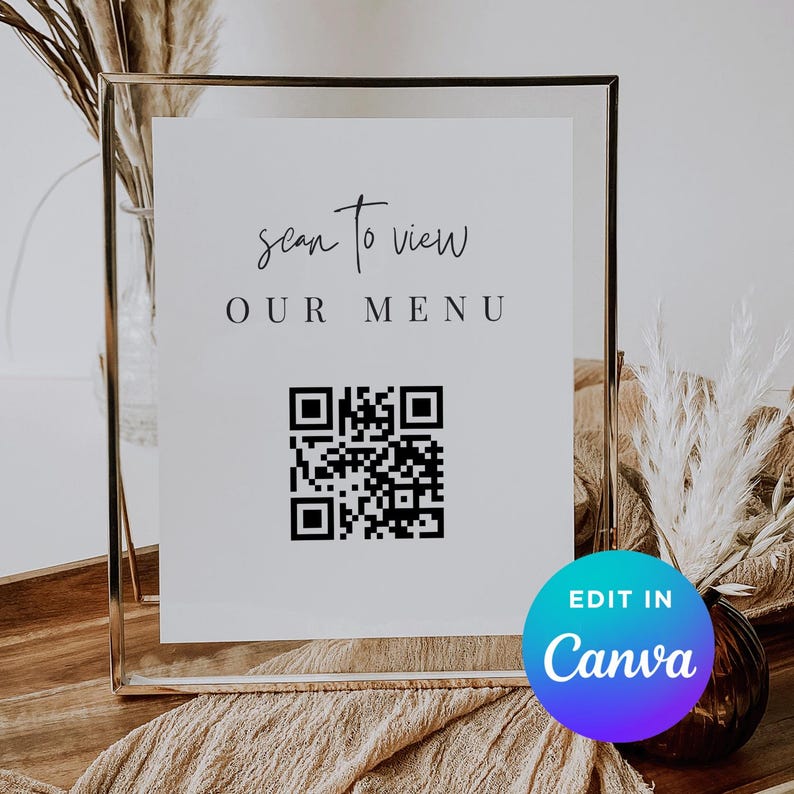 Scan For Menu Table Sign Scan to View Menu QR Code Sign Printable, Wedding Menu Sign 8x10 ...