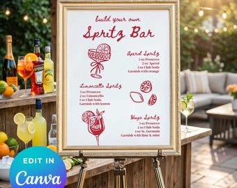 Build Your Own Spritz Bar Sign | Large Wedding Specialty Cocktail Menu (Canva Template)