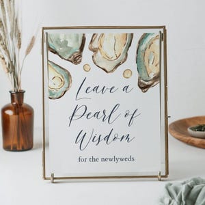 Pearl of Wisdom Wedding Advice Card Sign | Oyster Watercolor Design | 8x10 Printable