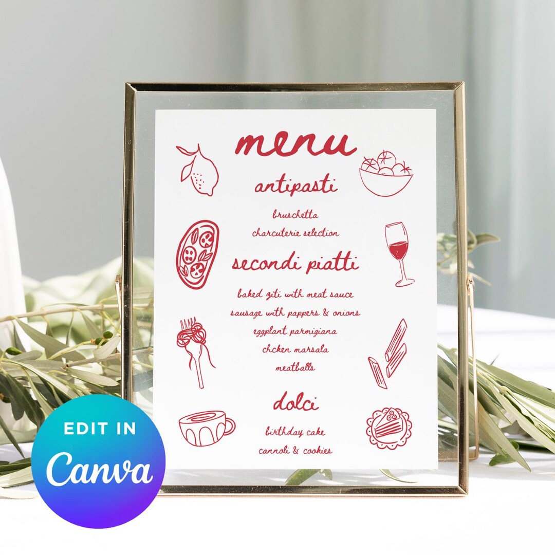 Italian Dinner Menu Template | Red Whimsical Doodle Pasta Night Party ...