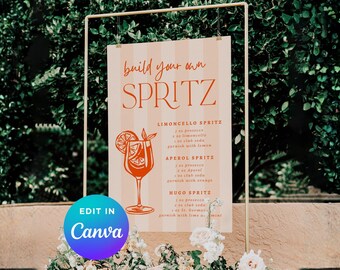 Aperol Spritz Bar Sign, Italian Bridal Shower Drink Station Decor, 18x24 24x36 Canva Template