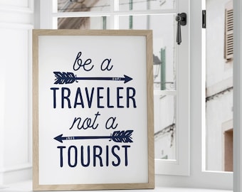 Be a Traveler Not a Tourist Printable, Wanderlust Wall Art 8x10, Minimal Travel Decor, Adventure Quote Digital Download, Travel Printable