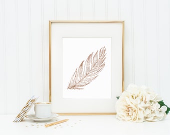 Rose Gold Glitter Effect Feather | 8x10 Digital Printable