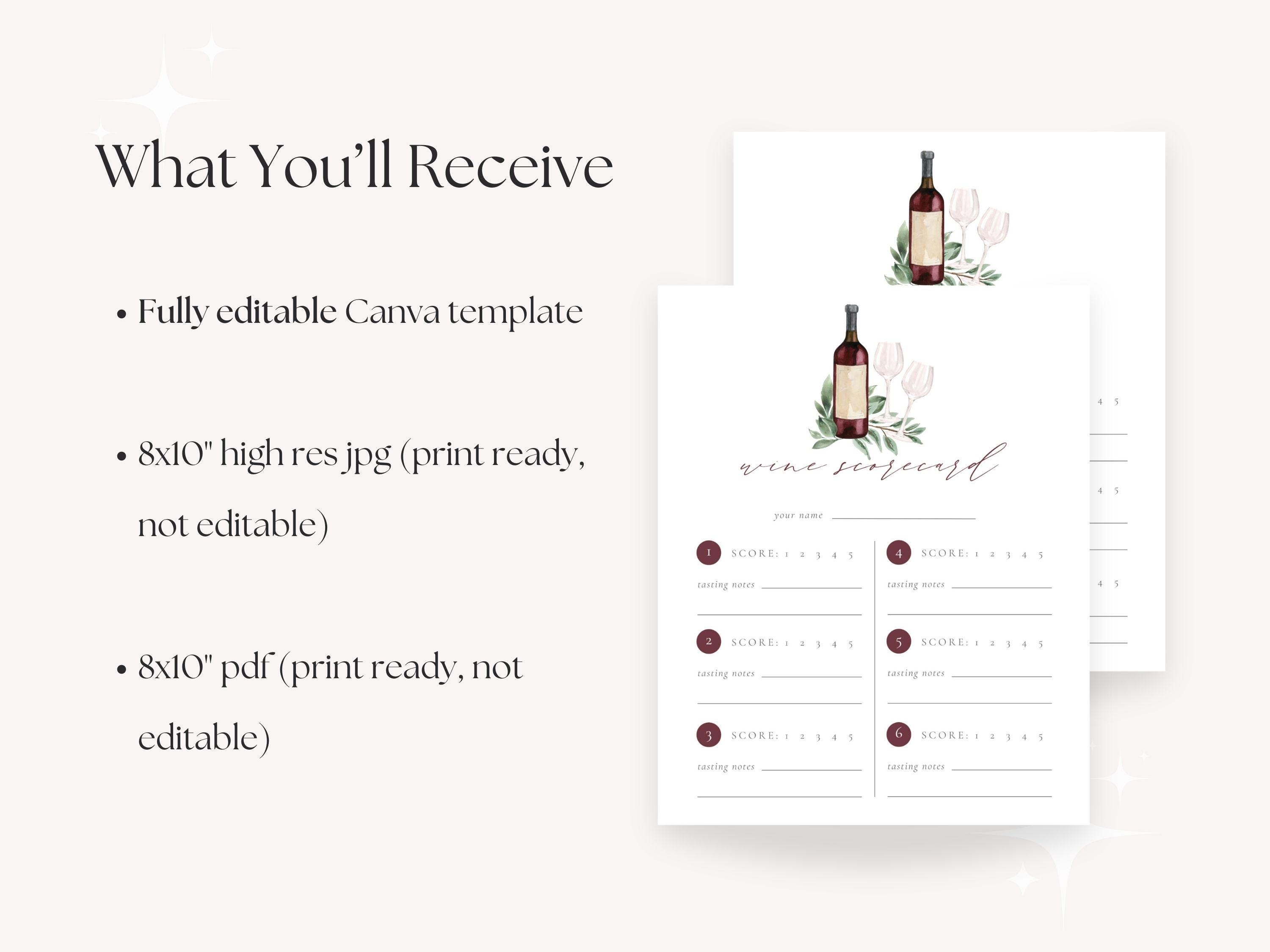 Wine Tasting Scorecard Template | 8x10 Editable Canva Printable - Etsy