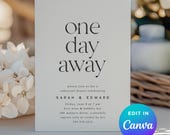 One Day Away Rehearsal Dinner Invitation, Minimalist Wedding Rehearsal Invite, Modern Elegant Canva Template